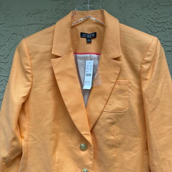 J.Crew Helena Blazer Stretch Linen Blend Orange Size 4 NWT Classic Work Summer - Picture 4 of 10